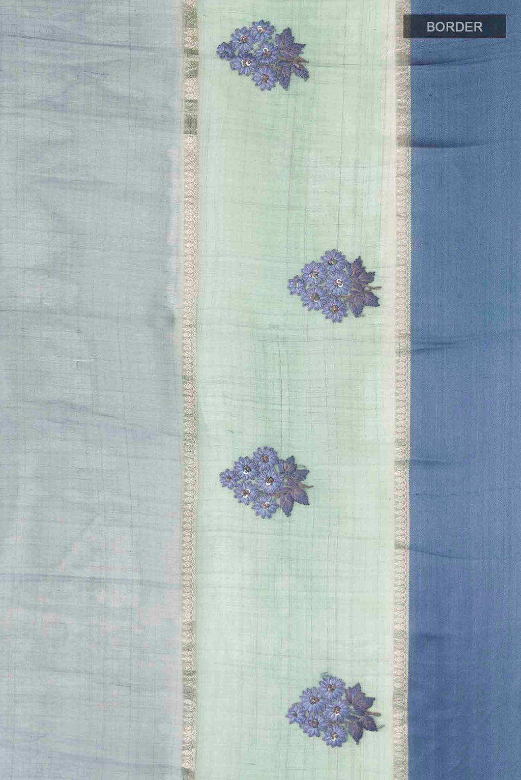 Border image of Blue Tussar Silk Saree with Stripes on the body and Zari Border