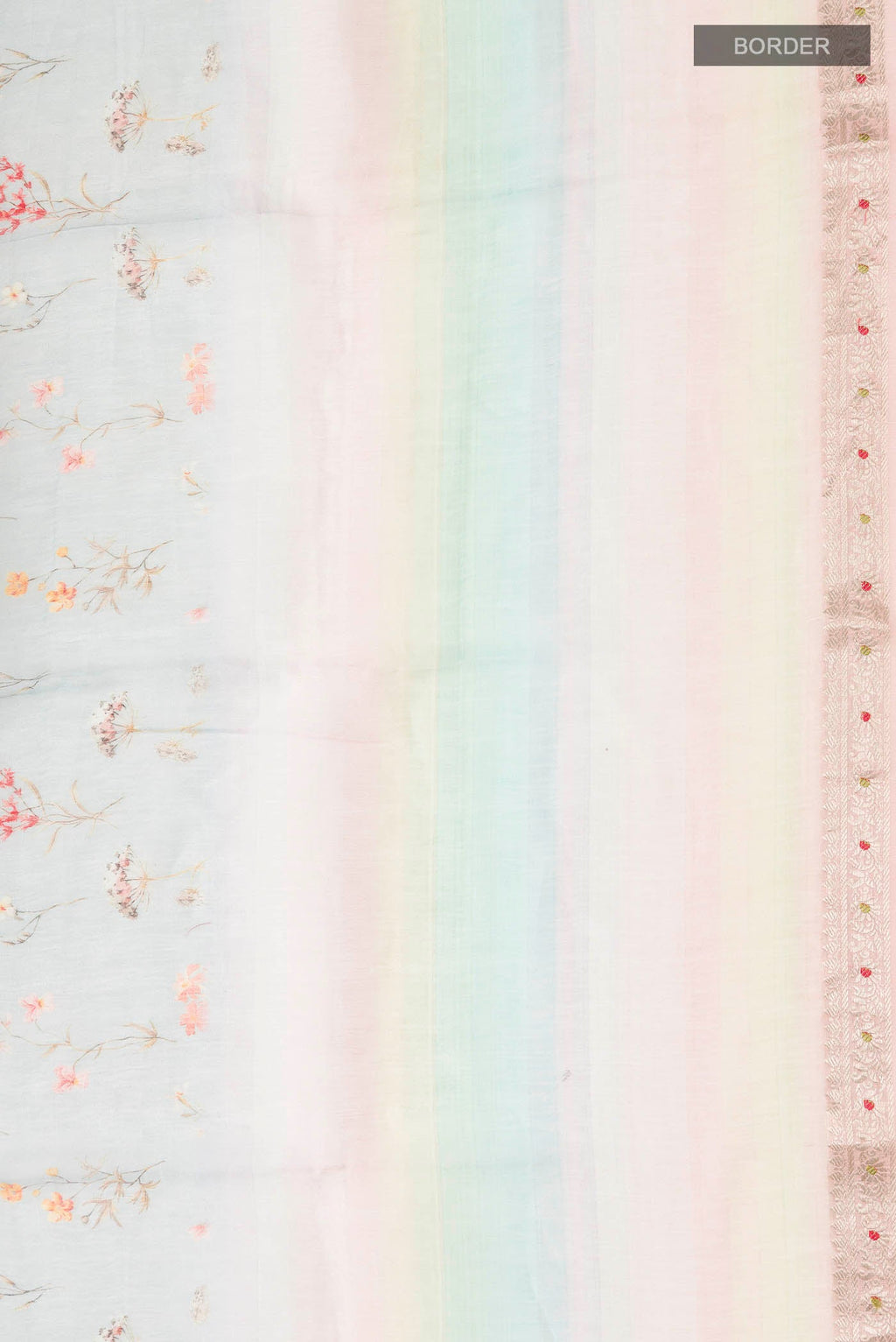 Border image of Light Blue Linen Cotton Saree with Printed design on the body and Zari Border