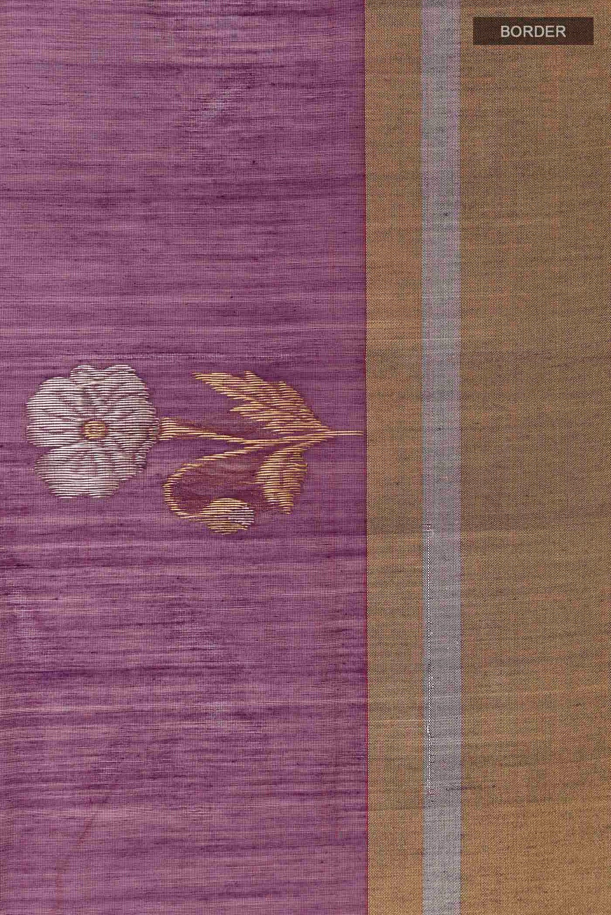 Border image of Purple Chanderi Silk Cotton Saree with Zari Butta on the body and Zari Border