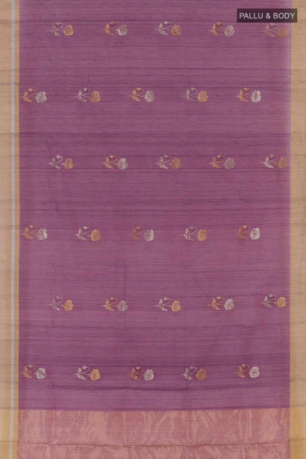 Flat view of Purple Chanderi Silk Cotton Saree with Zari Butta on the body and Zari Border
