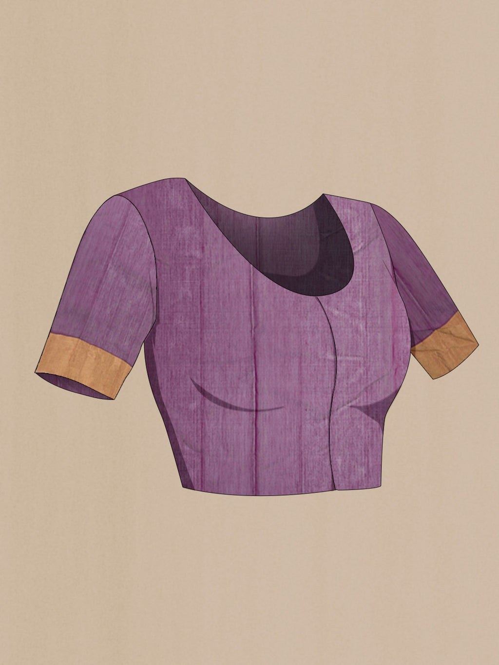 Close up image of the blouse of Purple Chanderi Silk Saree with Zari Butta on the body and Zari Border