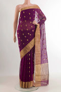 Purple Chanderi Silk Saree with Zari Butta on the body and Zari Border displayed on a mannequin