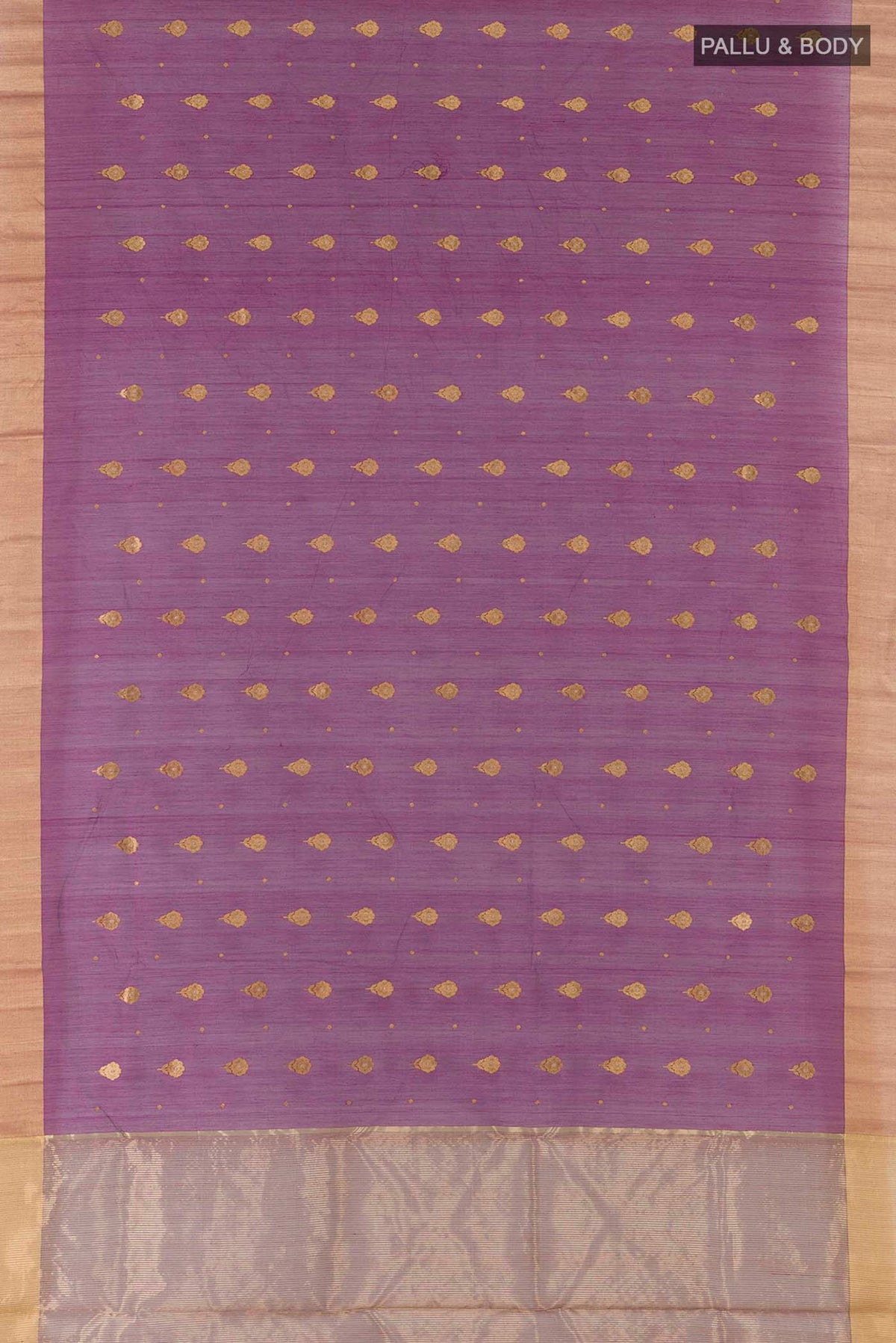 Flat view of Purple Chanderi Silk Saree with Zari Butta on the body and Zari Border