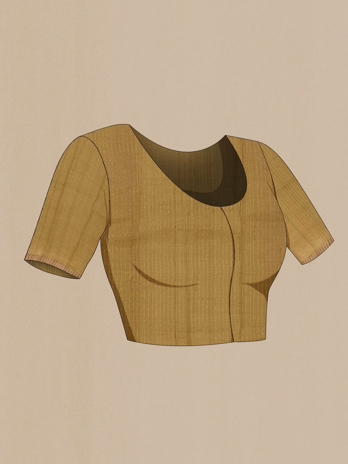 Close up image of the blouse of Beige Tussar Saree with Printed design on the body and Zari Border. 