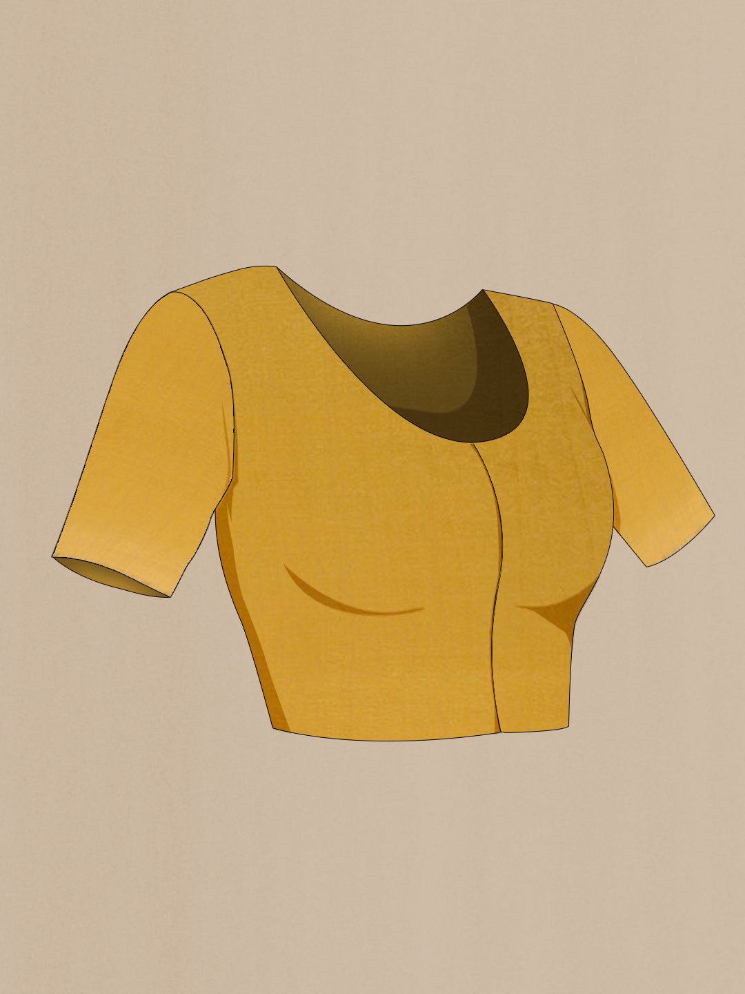 Close up image of the blouse of Yellow Mysore Georgette Saree with Embroidery on the body and Zari Border. 