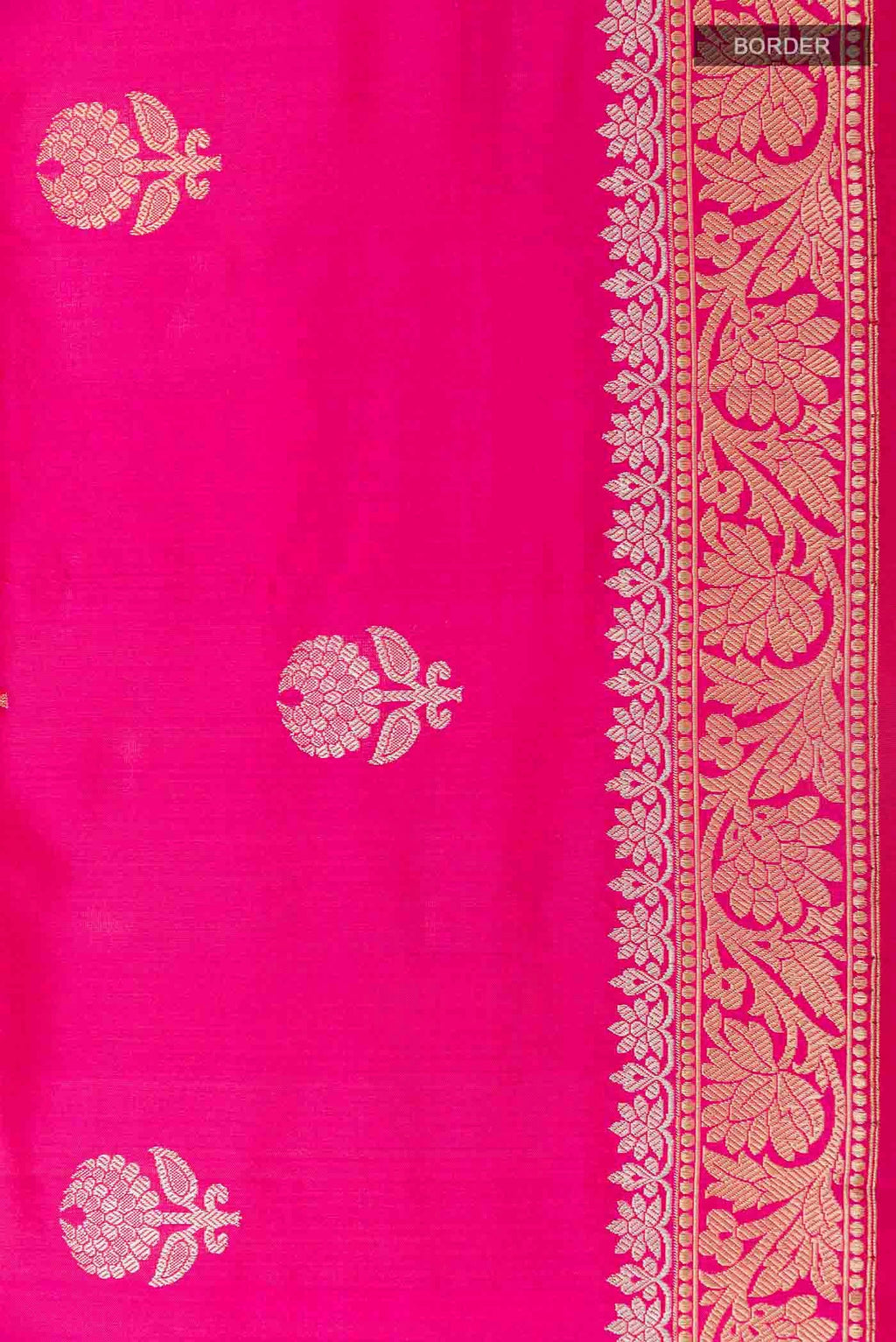 Border image of Pink Banarasi Silk Saree with Zari Butta on the body and Zari Border