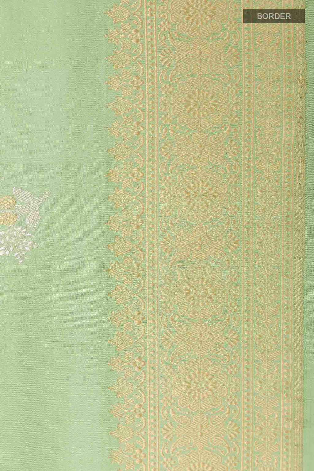 Border image of Green Banarasi Silk Saree with Zari Butta on the body and Zari Border
