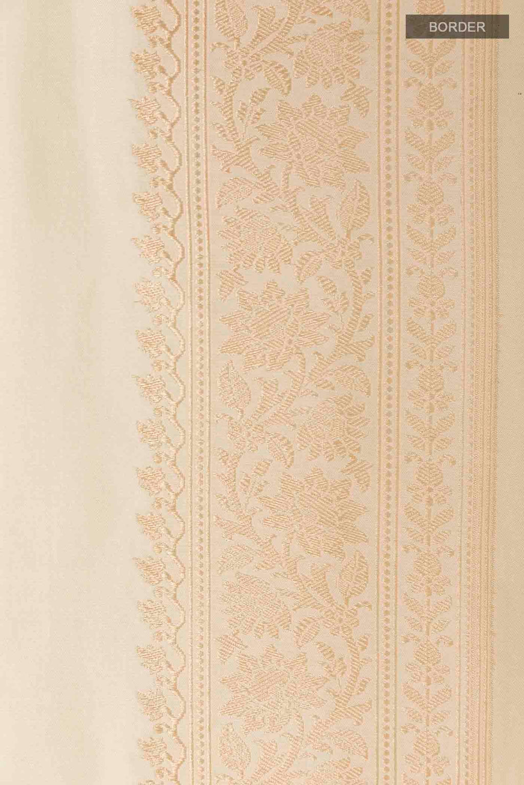Border image of Cream Banarasi Silk Saree with Zari Butta on the body and Zari Border