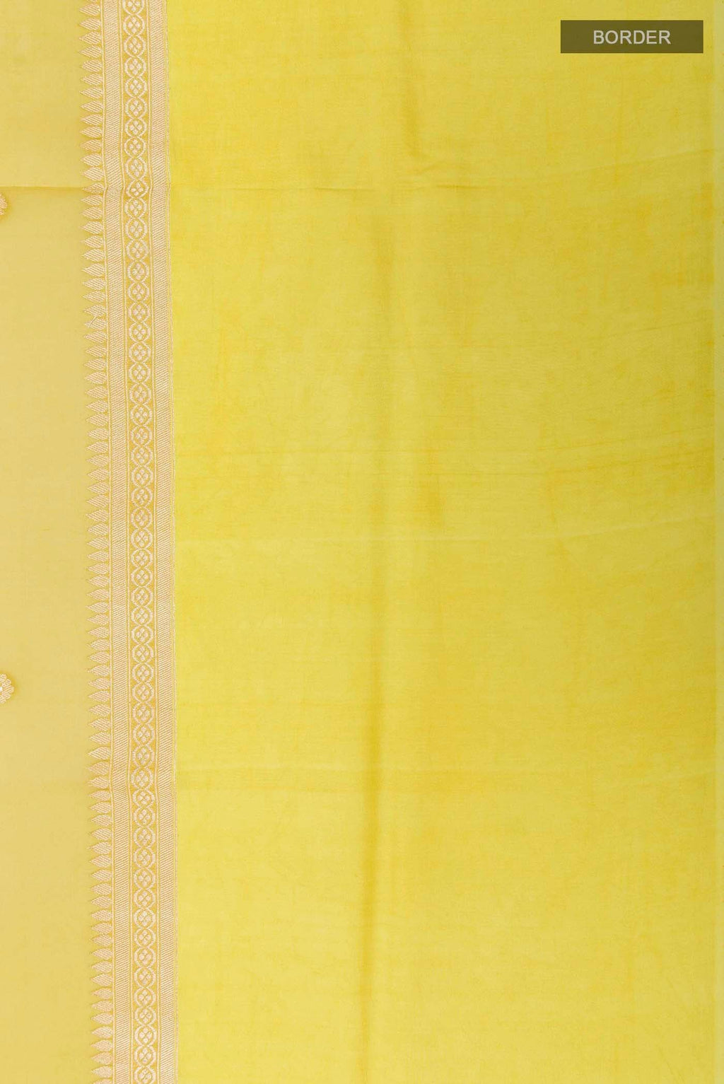 Border image of Yellow Banarasi Kora Silk Saree with Zari Butta on the body and Zari Border