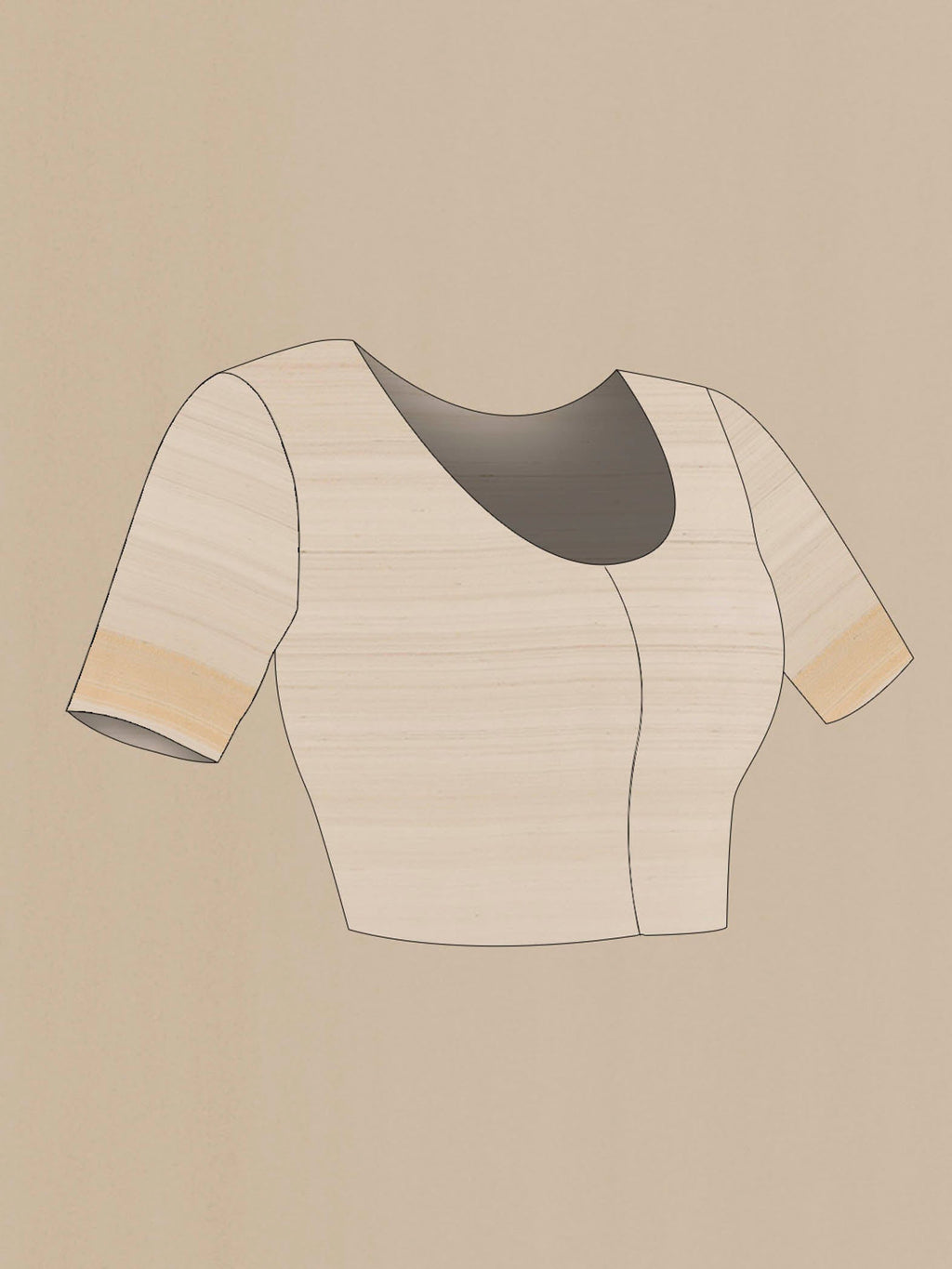 Close up image of the blouse of Cream Tussar Saree with Zari Butta on the body and Zari Border