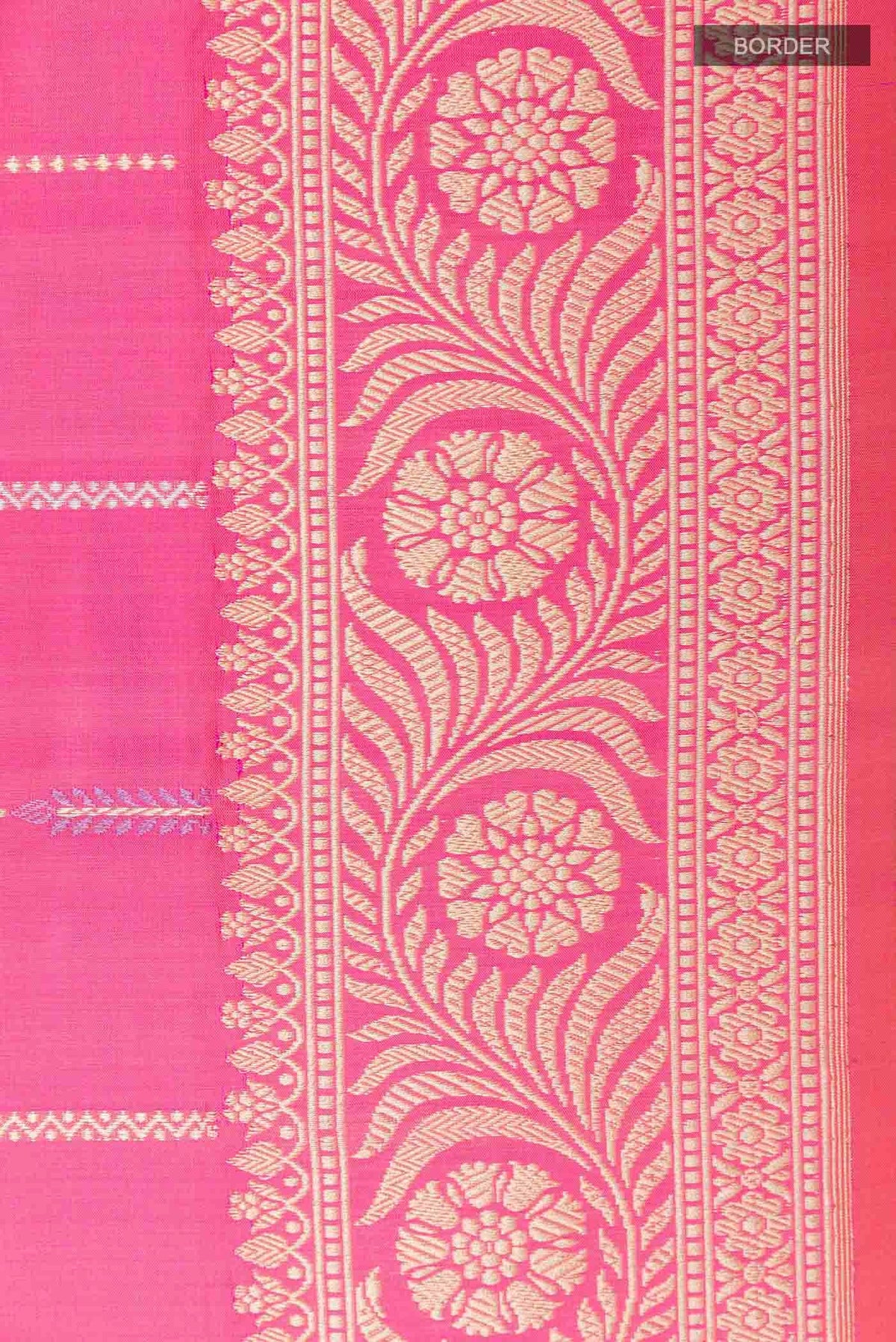 Border image of Pink Banarasi Silk Saree with Stripes on the body and Zari Border