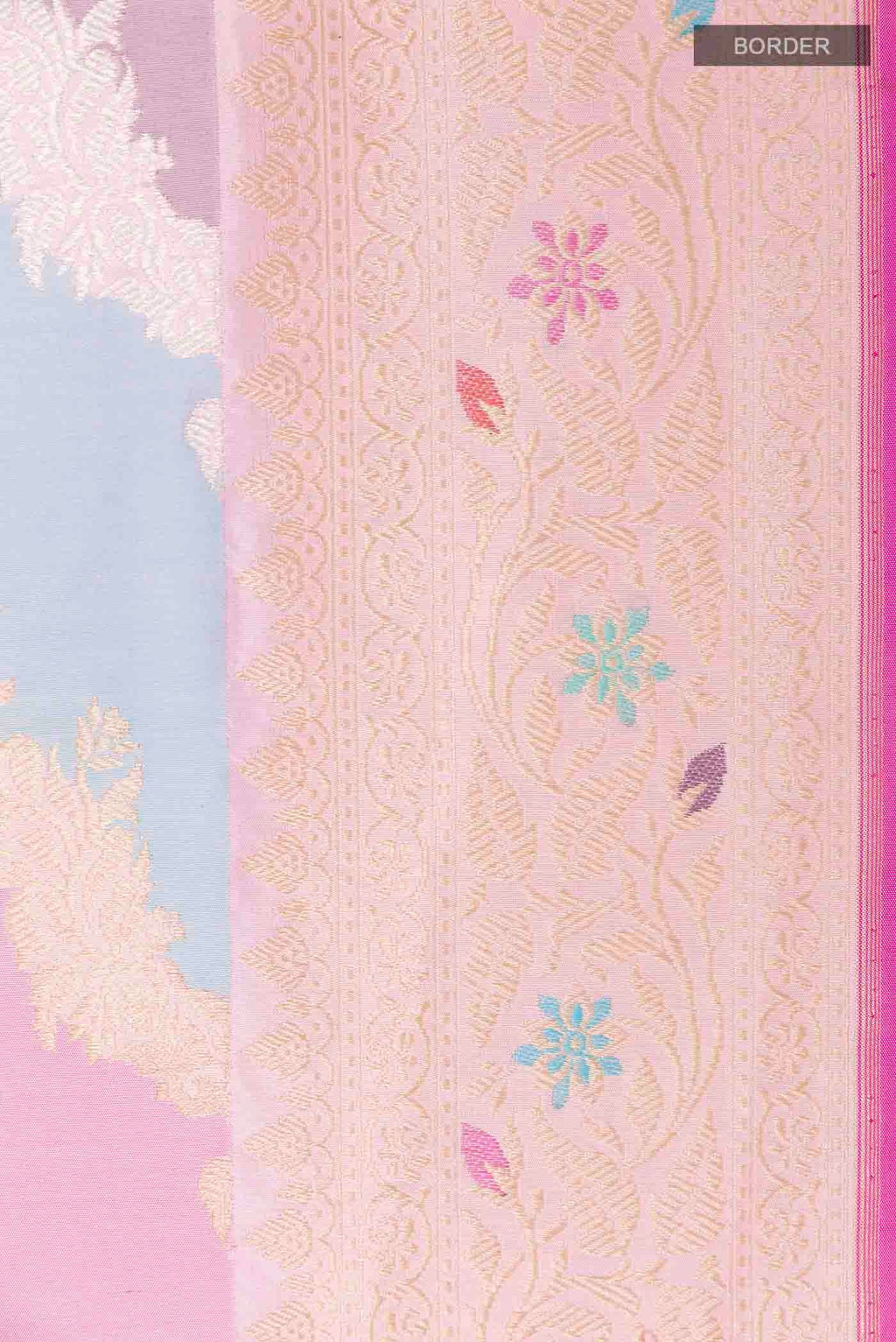 Border image of Multi Color Banarasi Silk Saree with Zari Brocade on the body and Zari Border