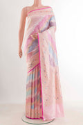 Multi Color Banarasi Silk Saree with Zari Brocade on the body and Zari Border displayed on a mannequin