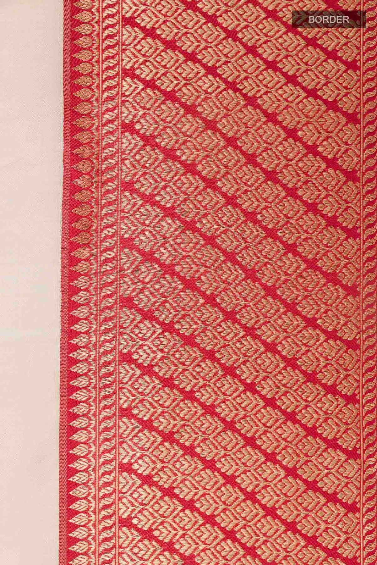 Border image of Cream Banarasi Kora Silk Saree with Zari Brocade on the body and Zari Border
