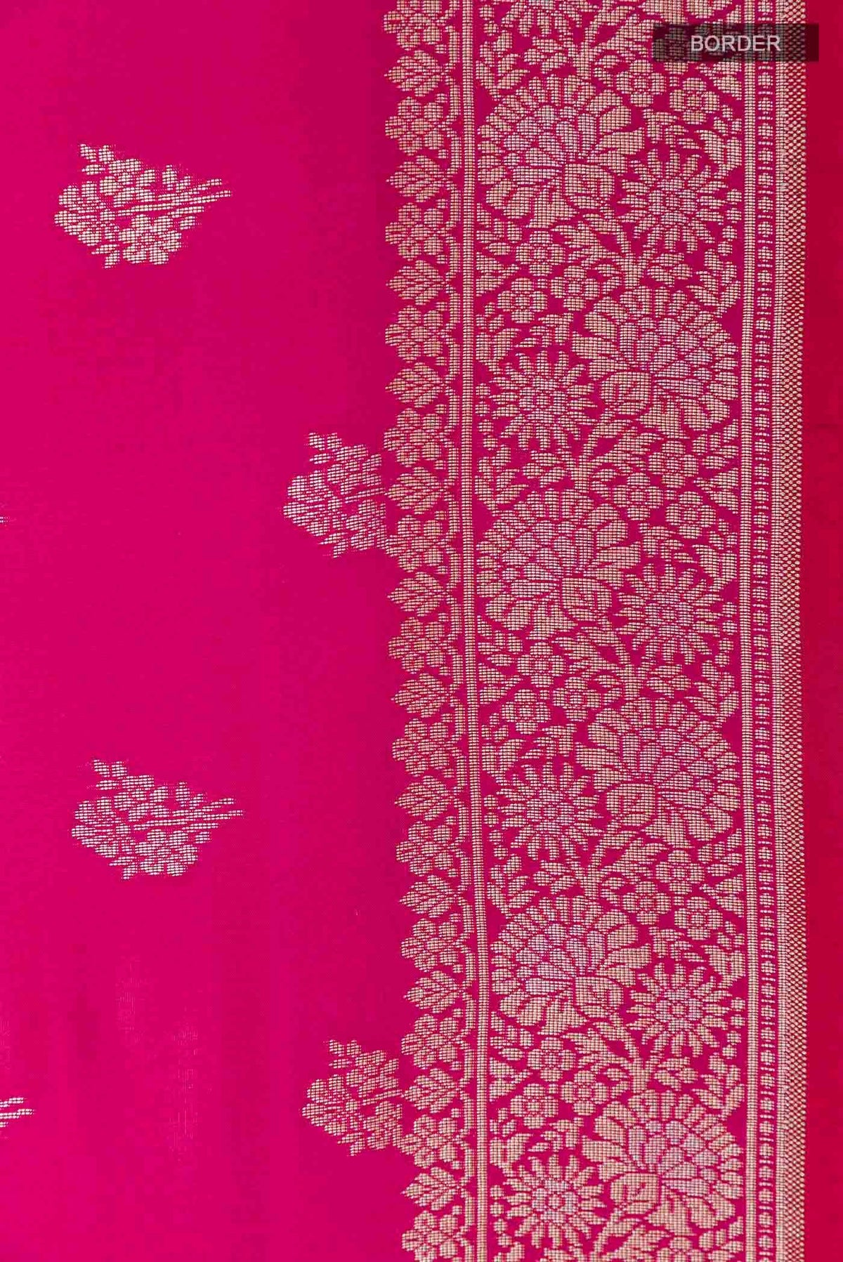 Border image of Pink Banarasi Silk Saree with Zari Butta on the body and Zari Border
