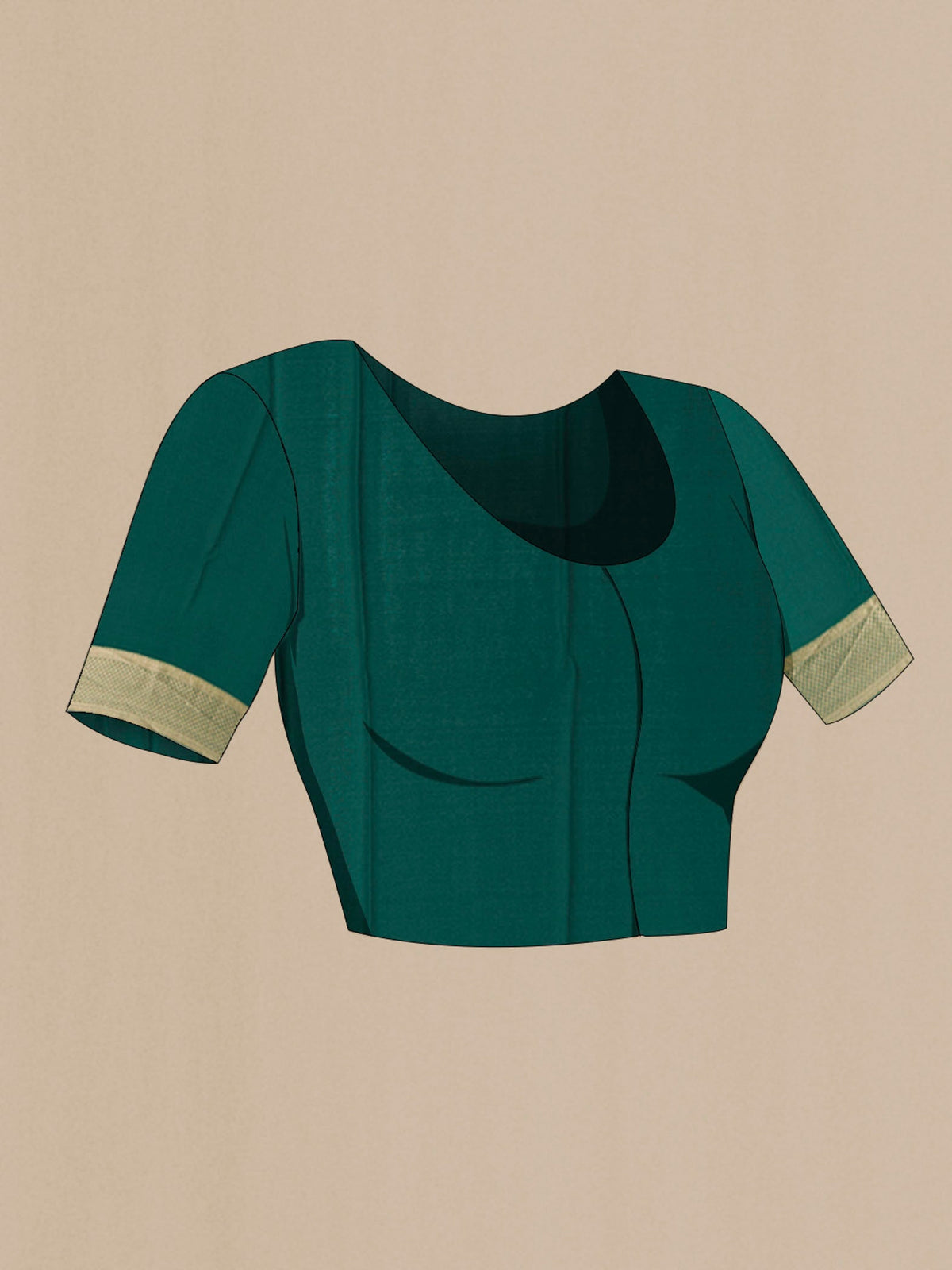 Close up image of the blouse of Green Mysore Crepe Saree with Zari Brocade on the body and Zari Border