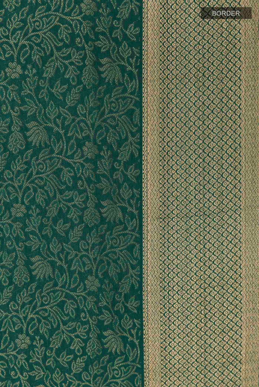 Border image of Green Mysore Crepe Saree with Zari Brocade on the body and Zari Border