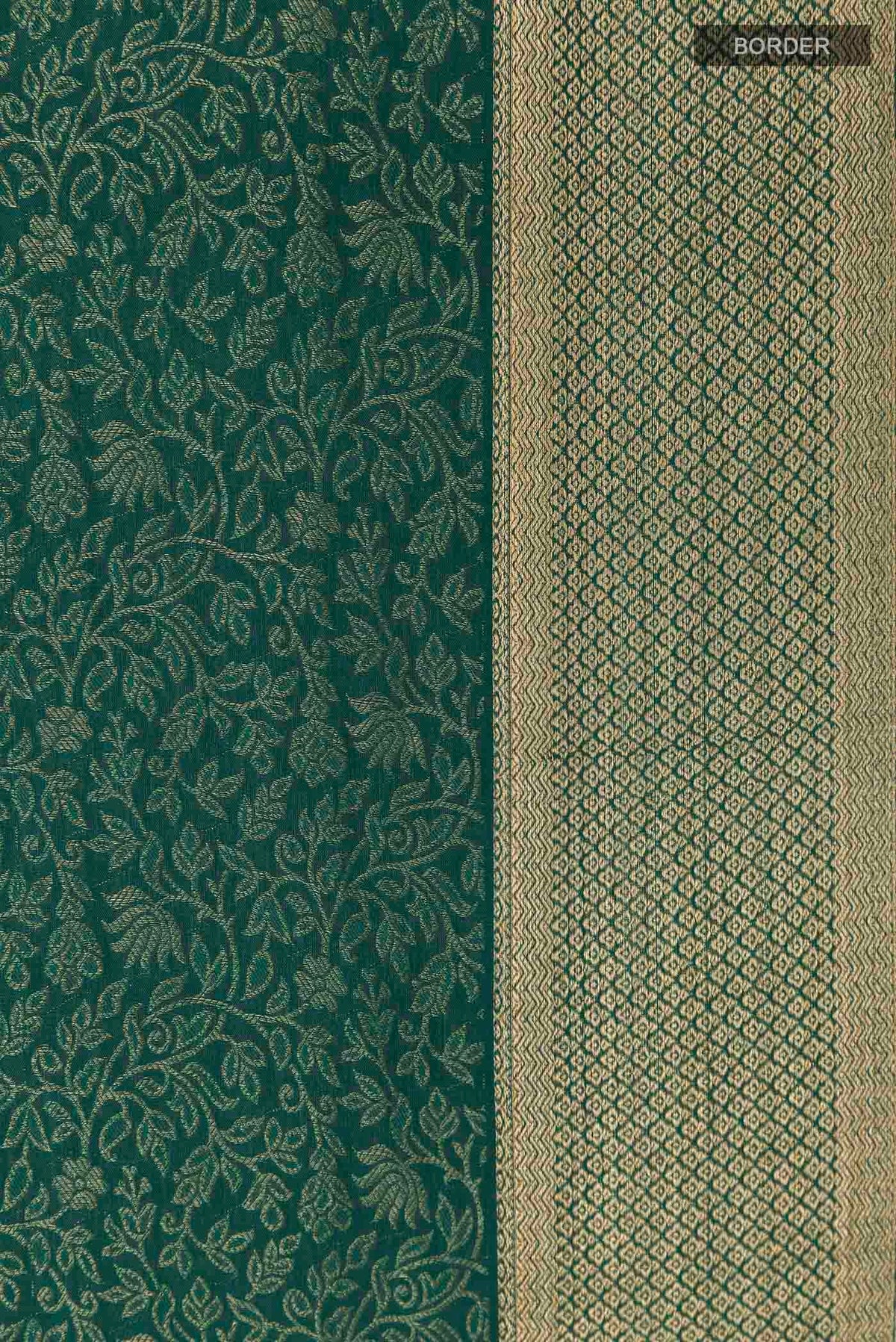 Border image of Green Mysore Crepe Saree with Zari Brocade on the body and Zari Border