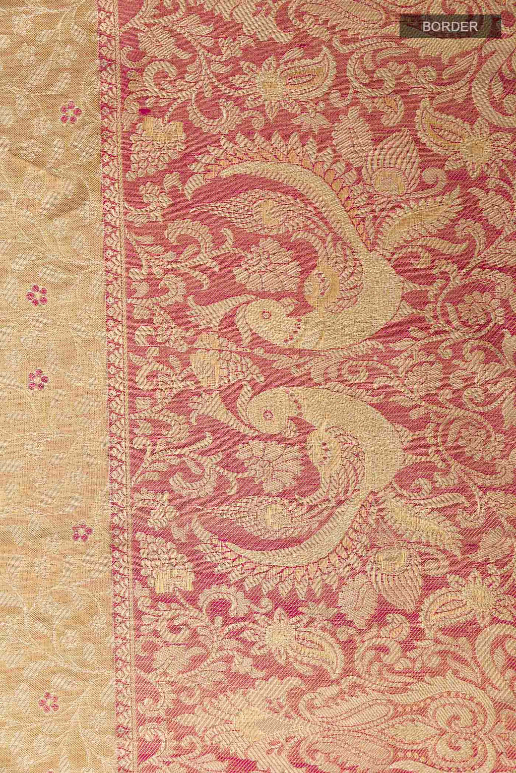 Border image of Golden Kanchipuram Tissue Silk Saree with Zari Brocade on the body and Zari Border