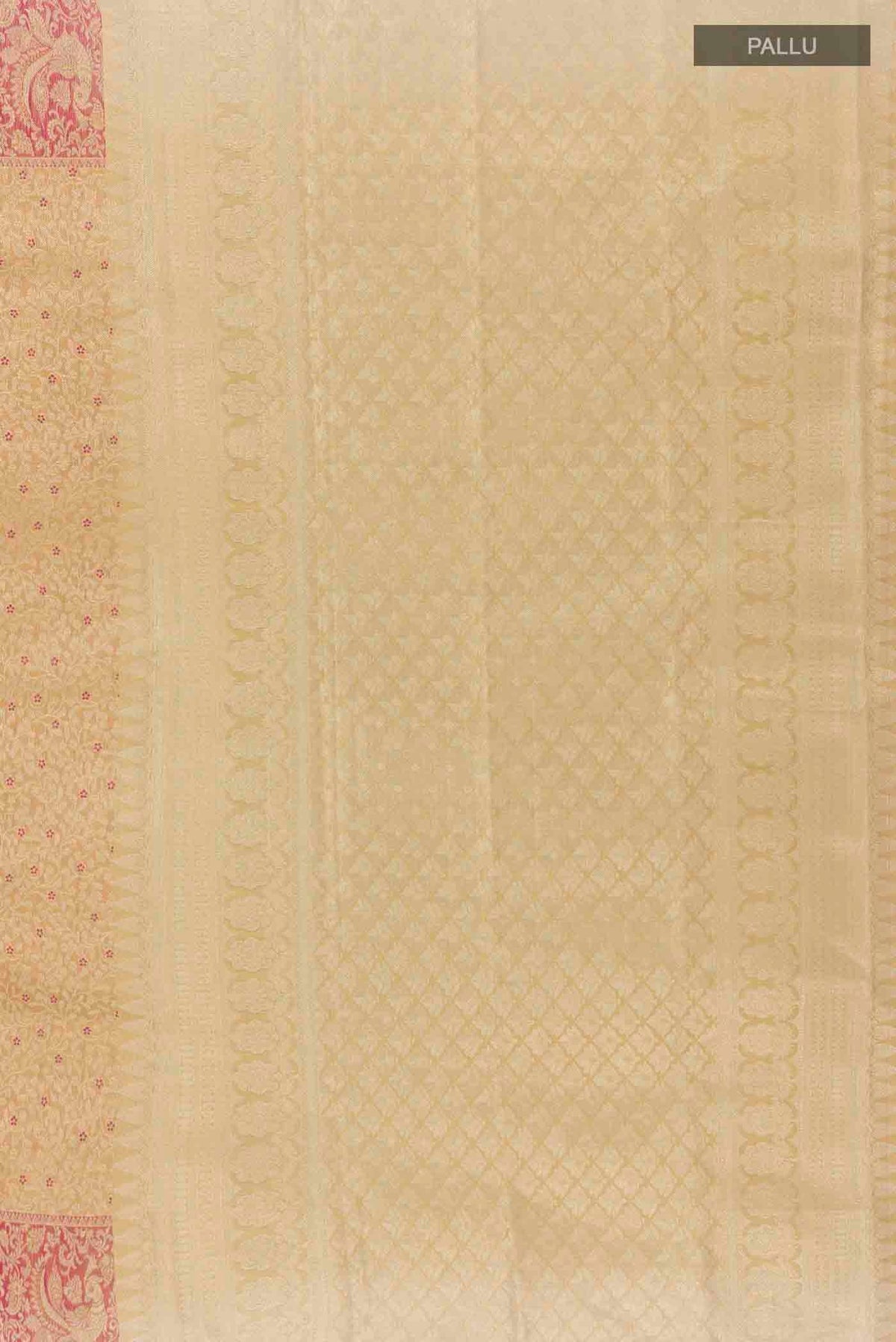 Close up image of the pallu of Golden Kanchipuram Tissue Silk Saree with Zari Brocade on the body and Zari Border