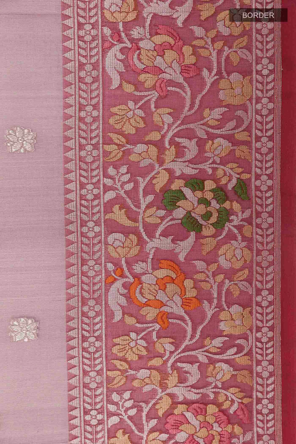 Border image of Mauve Banarasi Kora Silk Saree with Zari Butta on the body and Zari Border