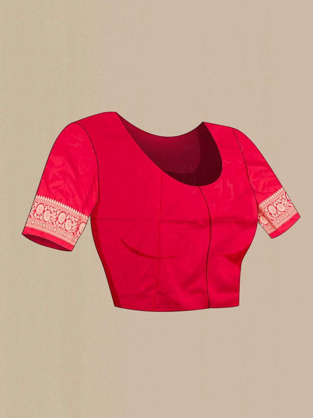 Close up image of the blouse of Pink Banarasi Silk Saree with Zari Butta on the body and Zari Border
