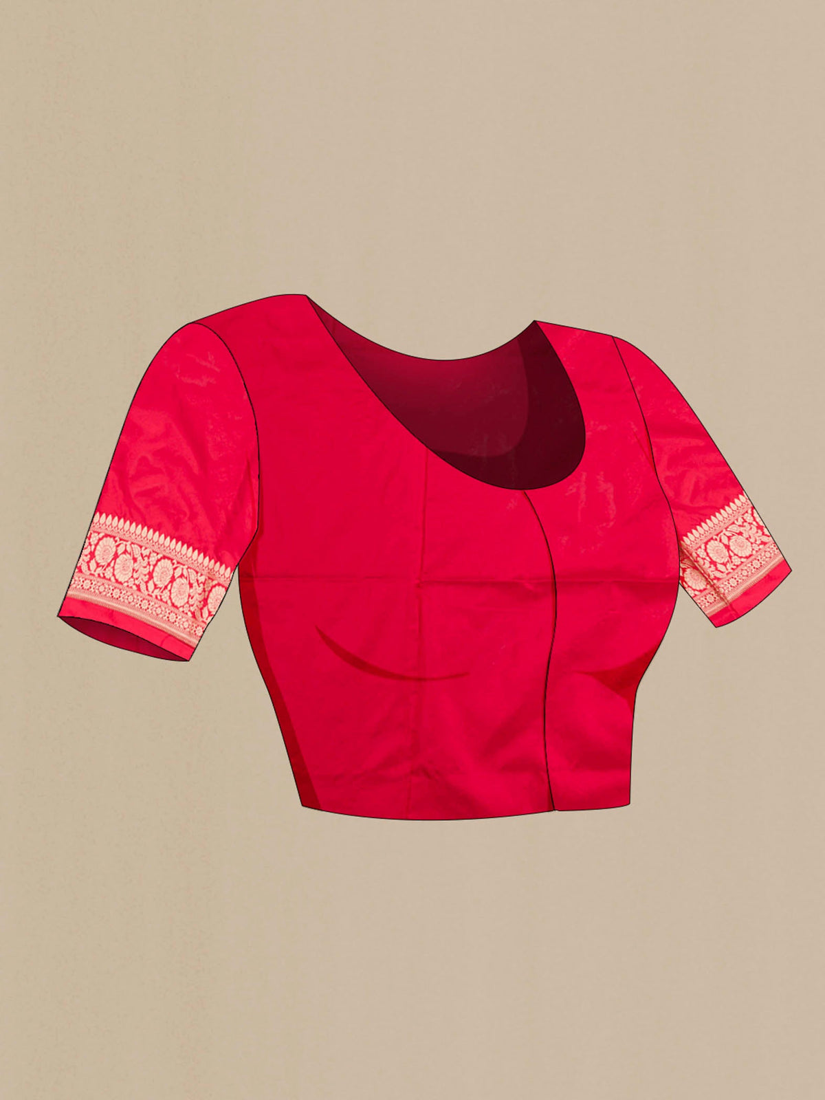 Close up image of the blouse of Pink Banarasi Silk Saree with Zari Butta on the body and Zari Border