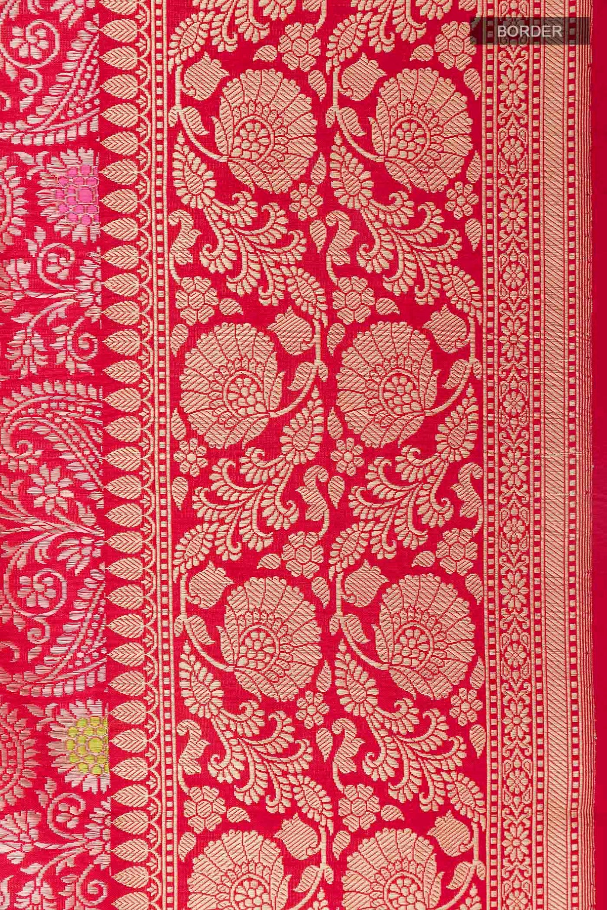 Border image of Pink Banarasi Silk Saree with Zari Butta on the body and Zari Border