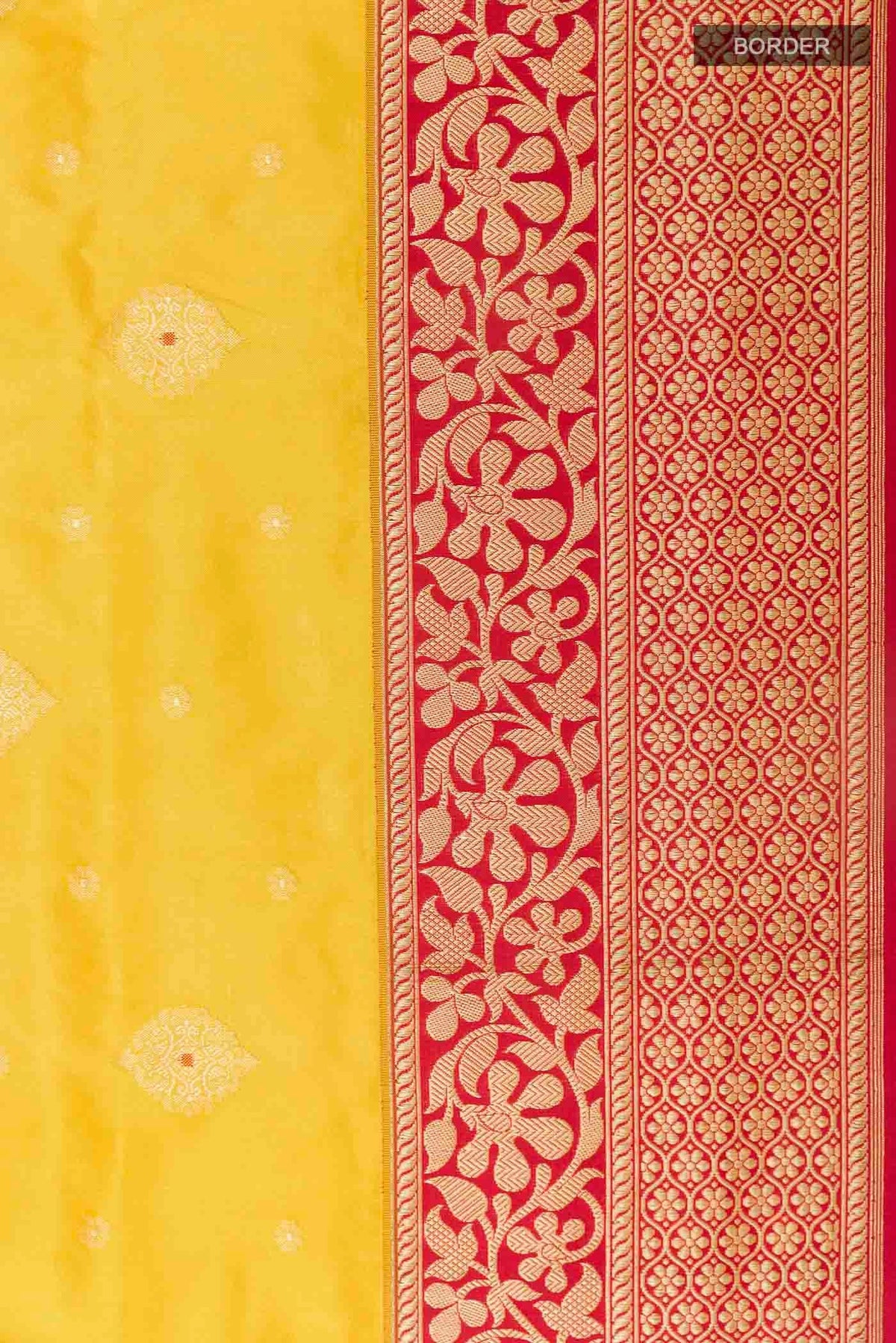 Border image of Yellow Banarasi Silk Saree with Zari Butta on the body and Zari Border