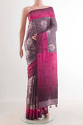 Lilac Tussar Saree with Printed design on the body and Thread Border displayed on a mannequin