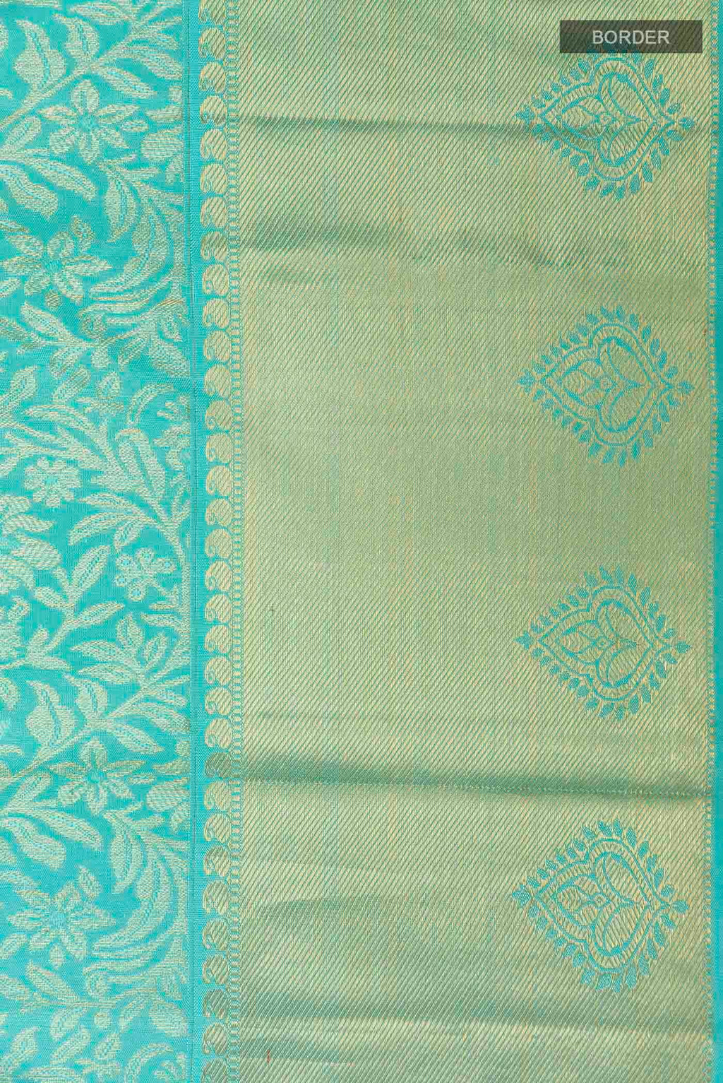 Border image of Pure Silk Pure Zari Sky Blue Kanchipuram Saree with Zari Brocade on the body and Zari Border