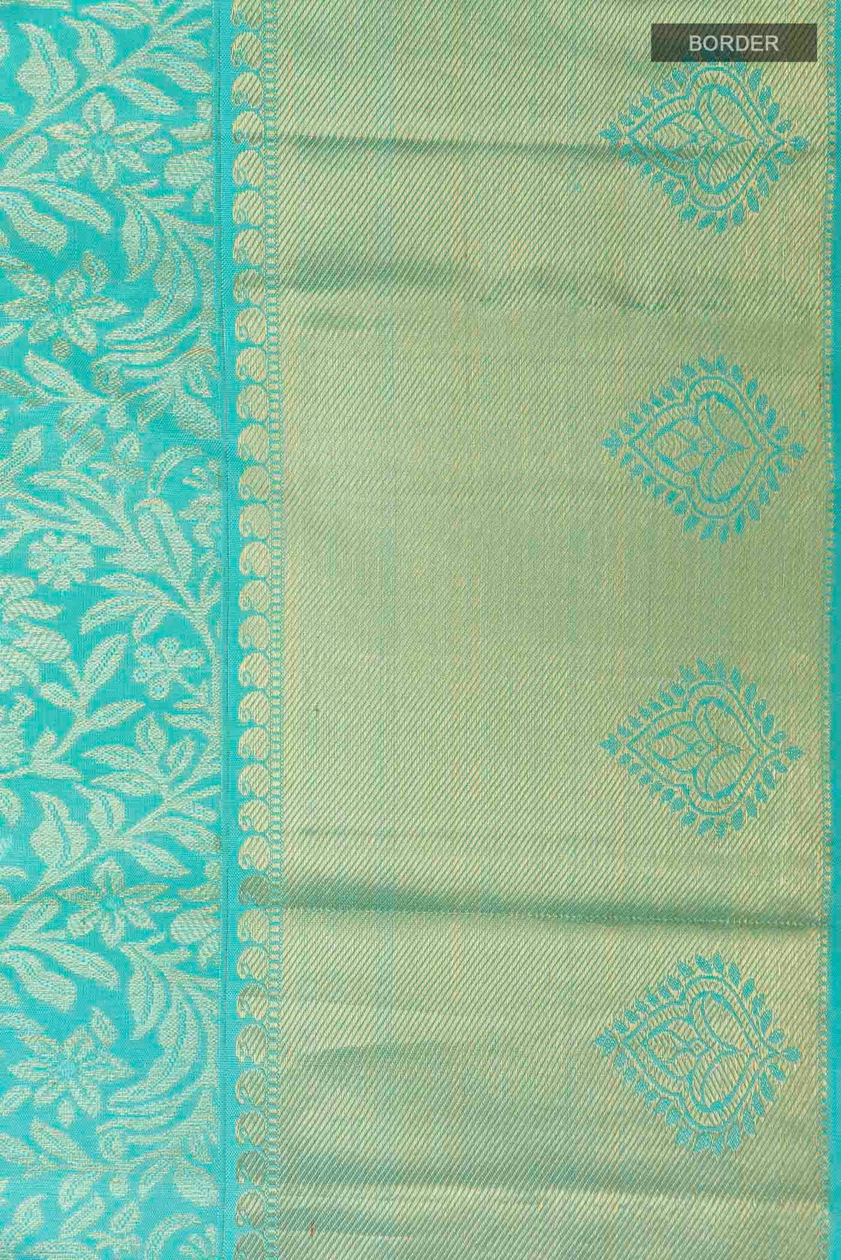 Border image of Pure Silk Pure Zari Sky Blue Kanchipuram Saree with Zari Brocade on the body and Zari Border