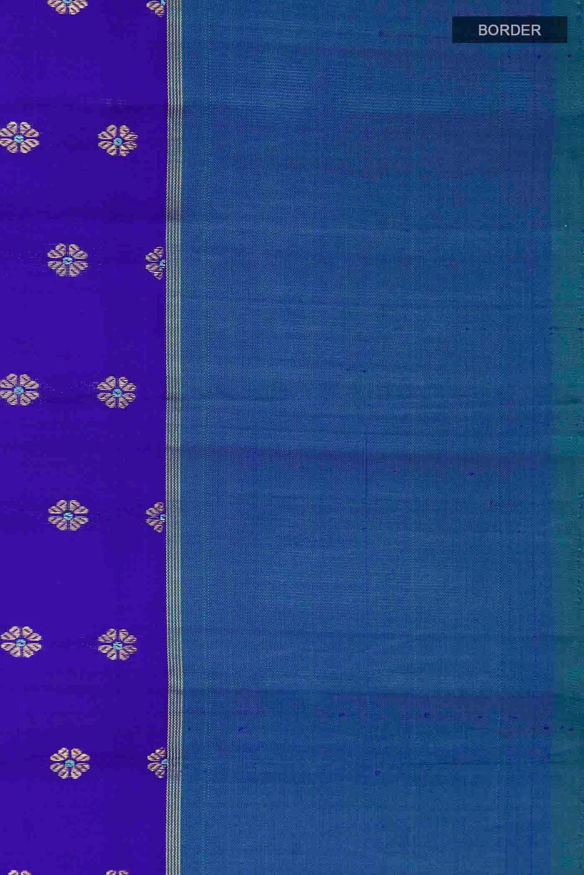 Border image of Blue Kanchipuram Silk Saree with Zari Butta on the body and Zari Border