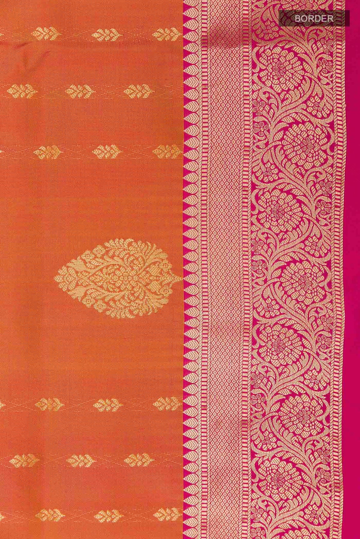 Border image of Peach Dual Tone Soft Silk Saree with Zari Butta on the body and Zari Border