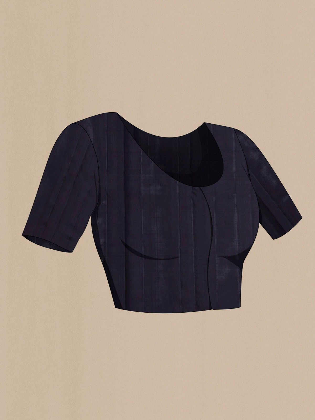 Close up image of the blouse of Dark Blue Kanchipuram Silk Saree with Zari Butta on the body and Zari Border