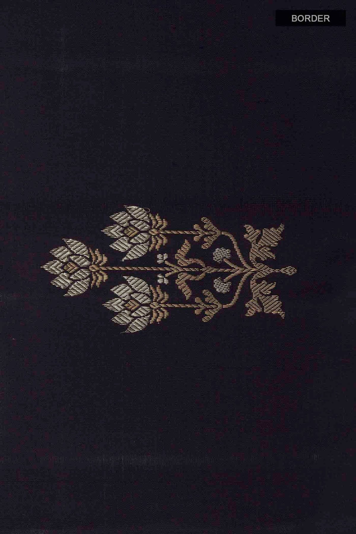 Border image of Dark Blue Kanchipuram Silk Saree with Zari Butta on the body and Zari Border