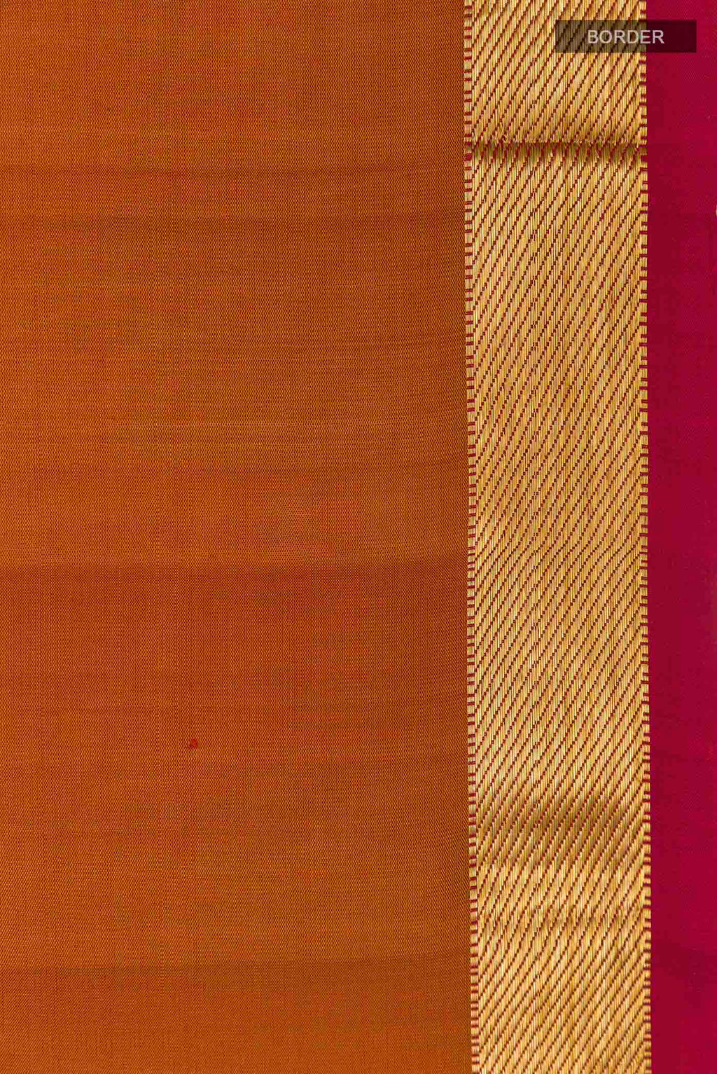 Border image of Brick Orange Kanchipuram Silk Saree with Plain Body and Zari Border