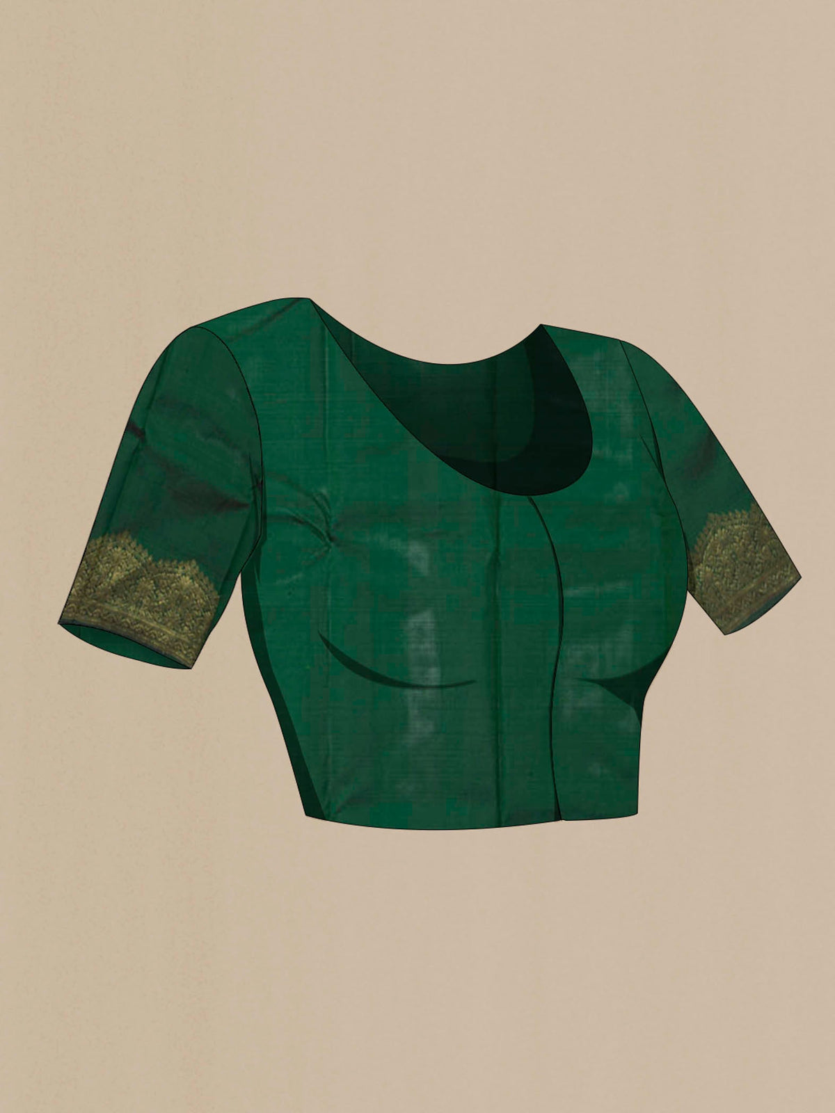 Close up image of the blouse of Bottle Green Kanchipuram Silk Saree with Zari Brocade on the body and Zari Border