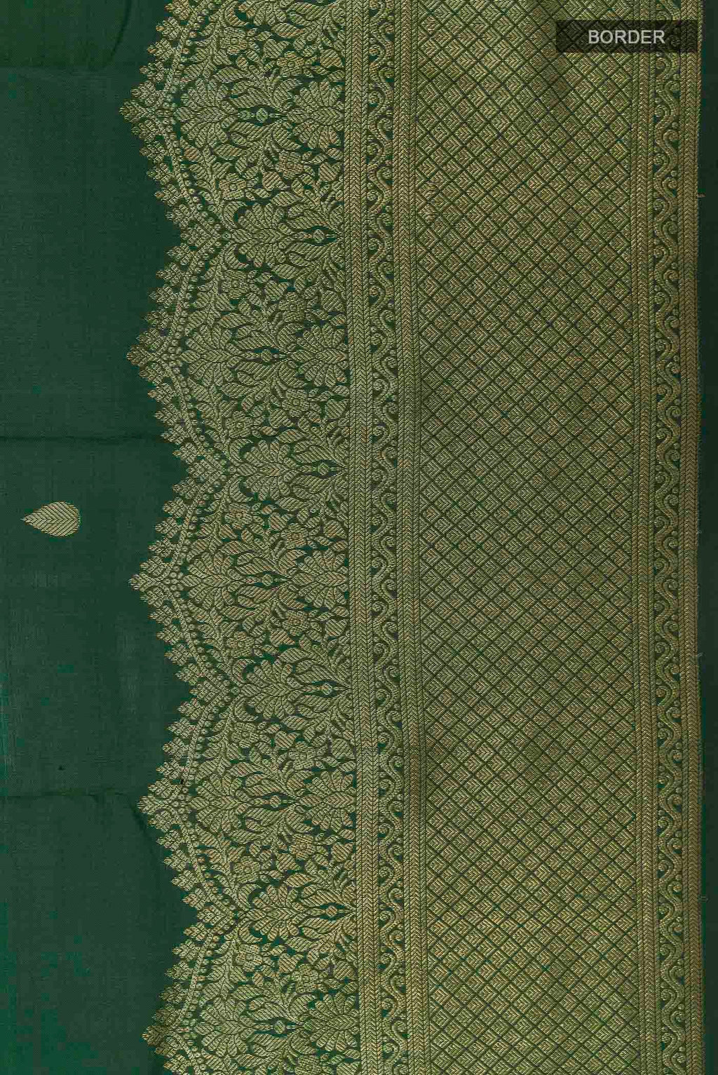 Border image of Bottle Green Kanchipuram Silk Saree with Zari Brocade on the body and Zari Border