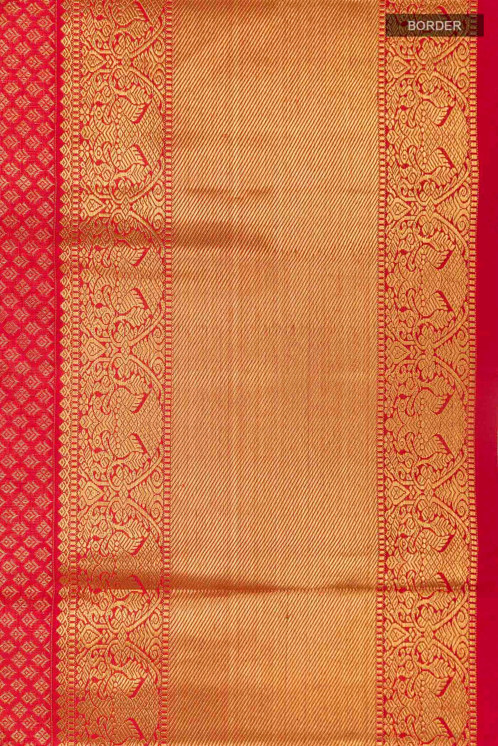 Border image of Pure Silk Pure Zari Red Kanchipuram Saree with Zari Butta on the body and Zari Border
