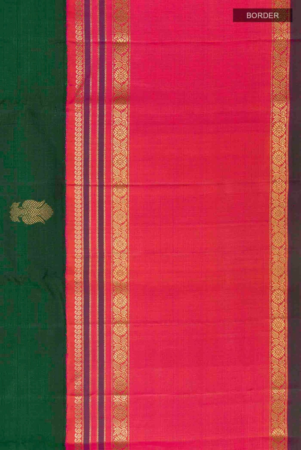 Border image of Green Kanchipuram Silk Saree with Zari Butta on the body and Zari Border