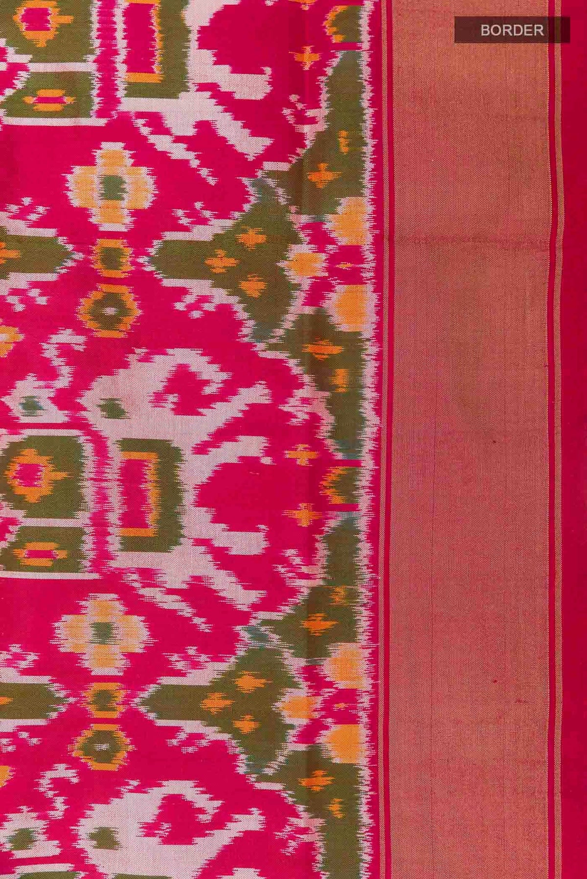 Border image of Pink Pochampally Silk Saree with Pure Ikat on the body and Zari Border
