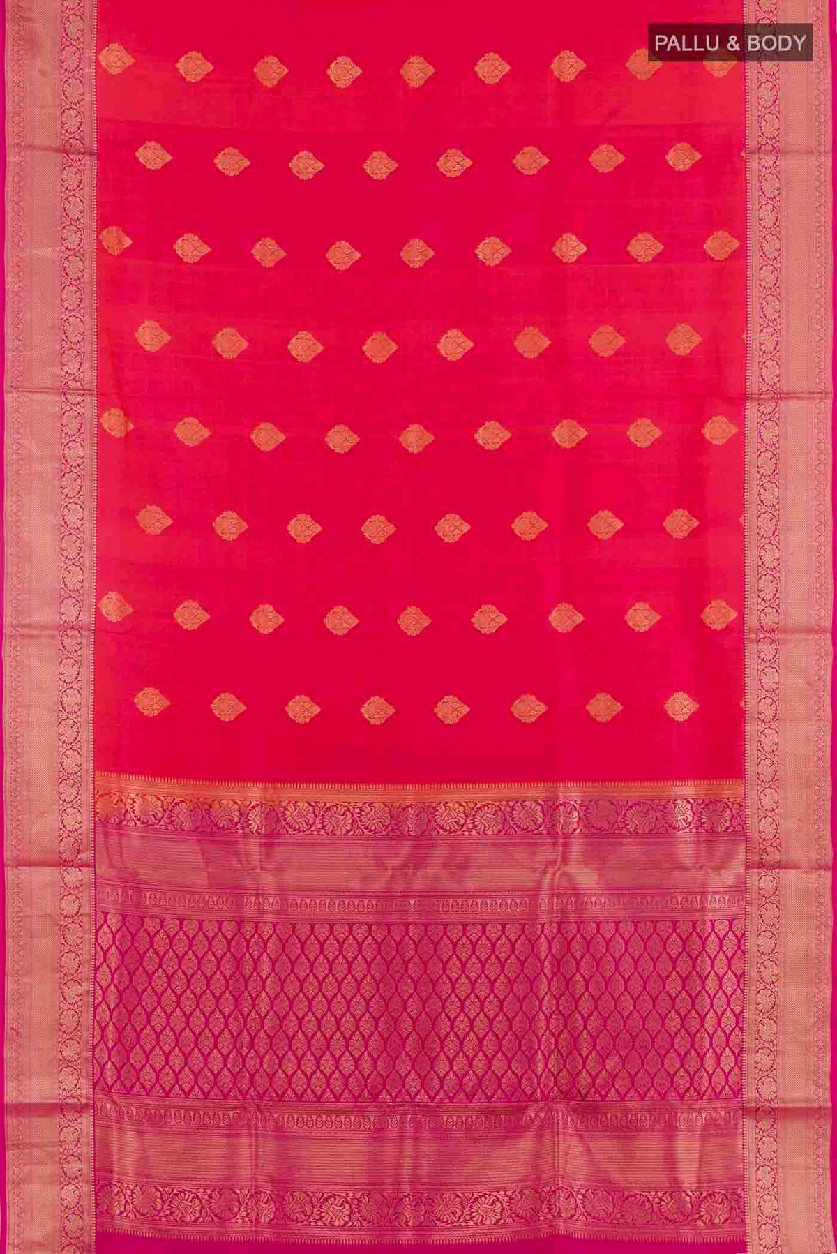 Flat view of Pink Dual Tone Soft Silk Saree with Zari Butta on the body and Zari Border