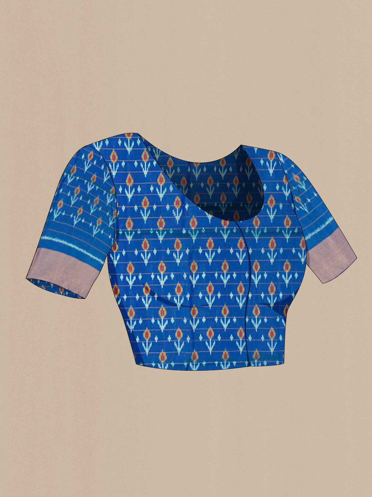 Close up image of the blouse of Peach Soft Silk Saree with Checked design on the body and Zari Border