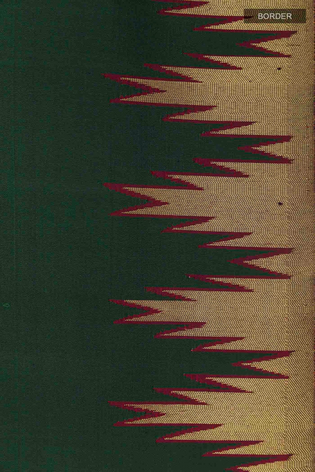 Border image of Bottle Green Kanchipuram Silk Saree with Zari Butta on the body and Zari Border