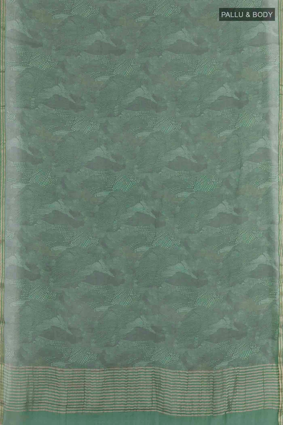 Flat view of Green Mysore Chiffon Saree with Printed design on the body and Zari Border