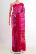 Pink Pochampally Silk Saree with Pure Ikat on the body and Zari Border displayed on a mannequin