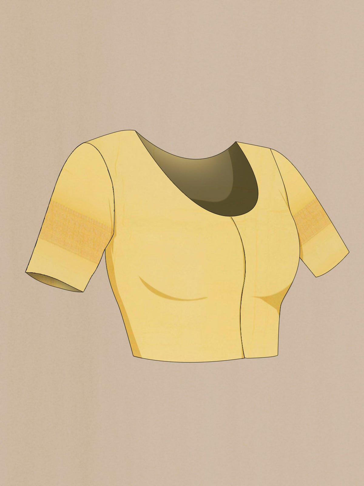 Close up image of the blouse of Yellow Mysore Chiffon Saree with Zari Butta on the body and Zari Border