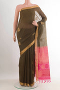 Brown Blended Kota Cotton Saree with Zari Butta on the body and Zari Border.  displayed on a mannequin