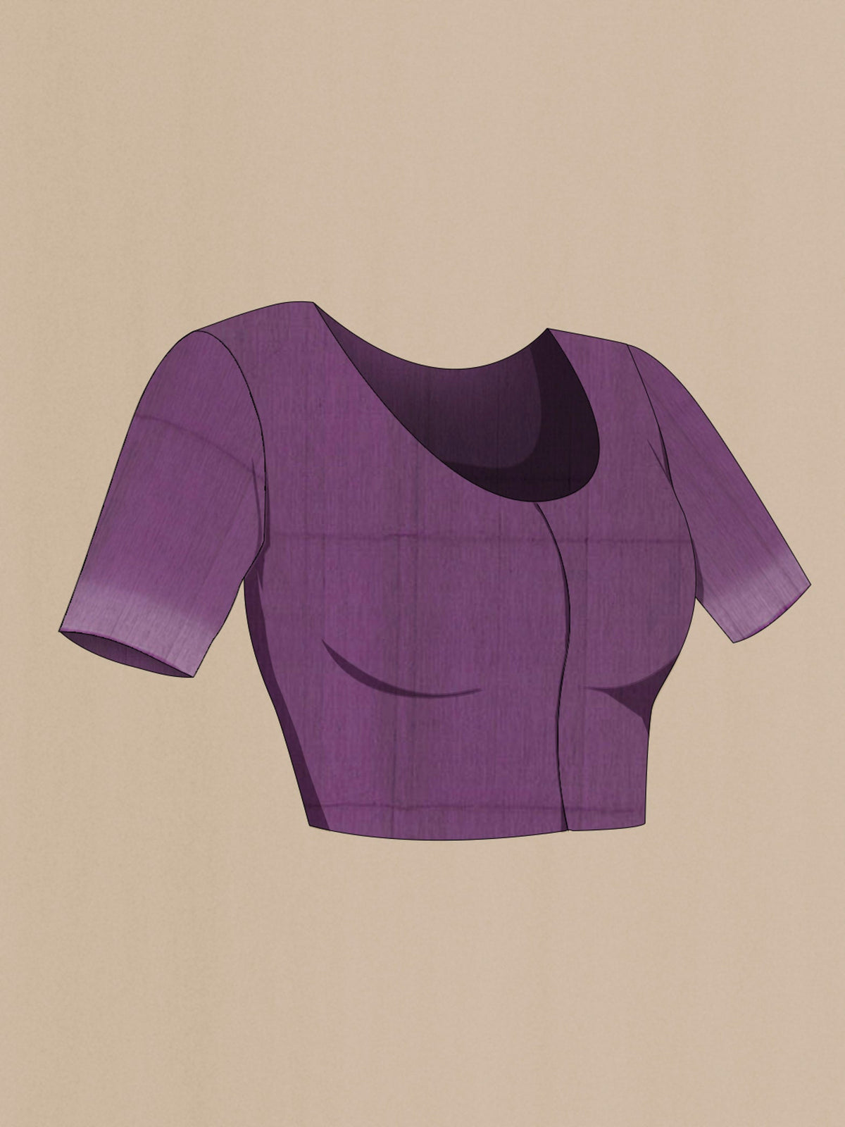 Close up image of the blouse of Purple Blended Kota Cotton Saree with Zari Butta on the body and Zari Border. 
